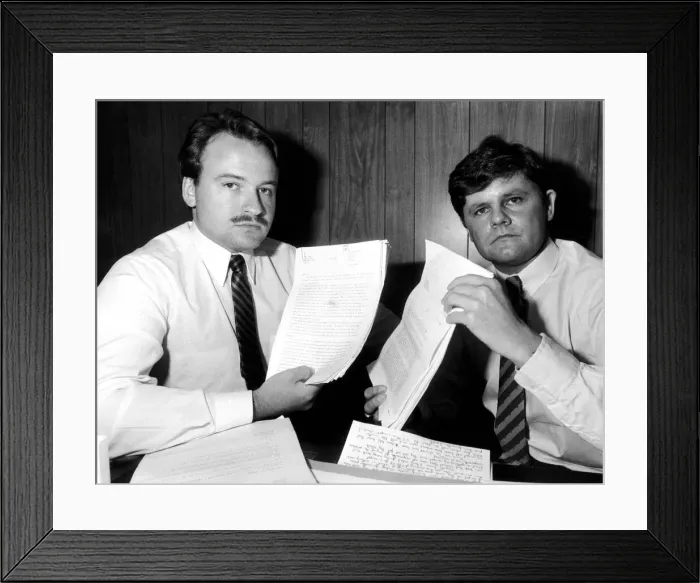 Framed Print : Jim Fox (Left) Col. Gees general manager, and director Jimmy Jones getting to grips Framed Print : Jim Fox (Left) Col. Gees general manager, and director Jimmy Jones getting to grips