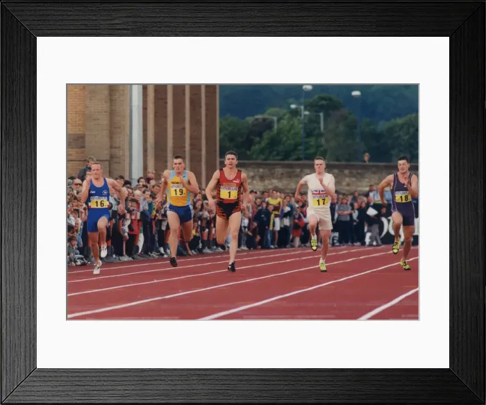 Framed Print : Athlete Jonathan Edwards Jonathan Edwards winning a 100 metres sprint