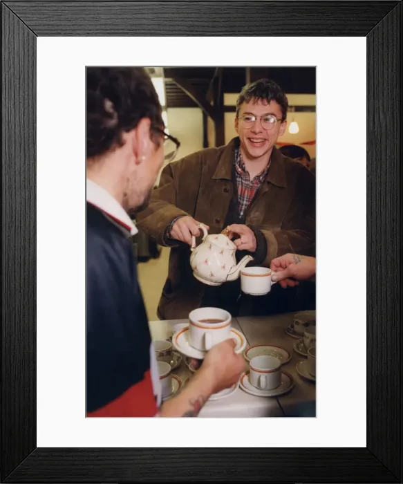 Framed Print : Athlete Jonathan Edwards Jonathan Edwards pours the tea as he officially Framed Print : Athlete Jonathan Edwards Jonathan Edwards pours the tea as he officially