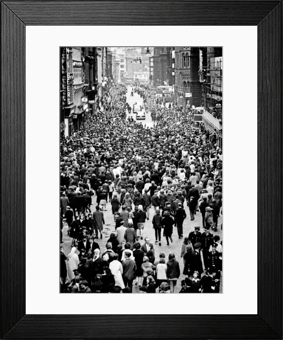 Framed Print : Northern Premier of A Hard Days Night'. Fans line up along the streets in Framed Print : Northern Premier of A Hard Days Night'. Fans line up along the streets in