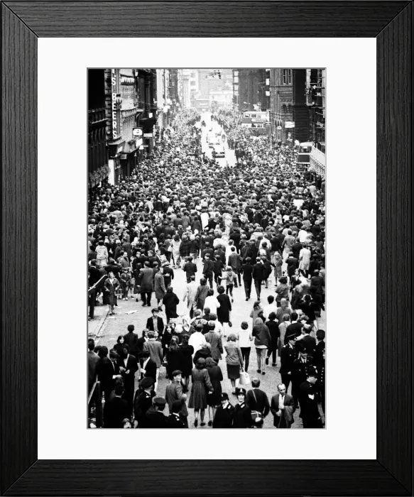 Framed Print : Northern Premier of A Hard Days Night'. Fans line up along the streets in Framed Print : Northern Premier of A Hard Days Night'. Fans line up along the streets in