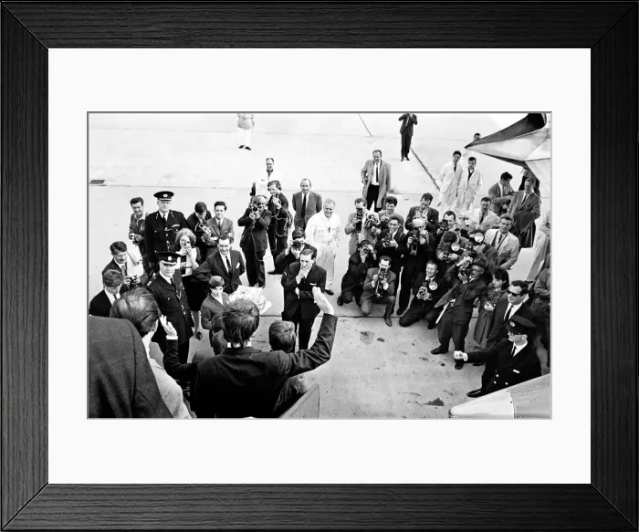Framed Print : Northern Premier of A Hard Days Night'. Fans line up along the streets in Framed Print : Northern Premier of A Hard Days Night'. Fans line up along the streets in