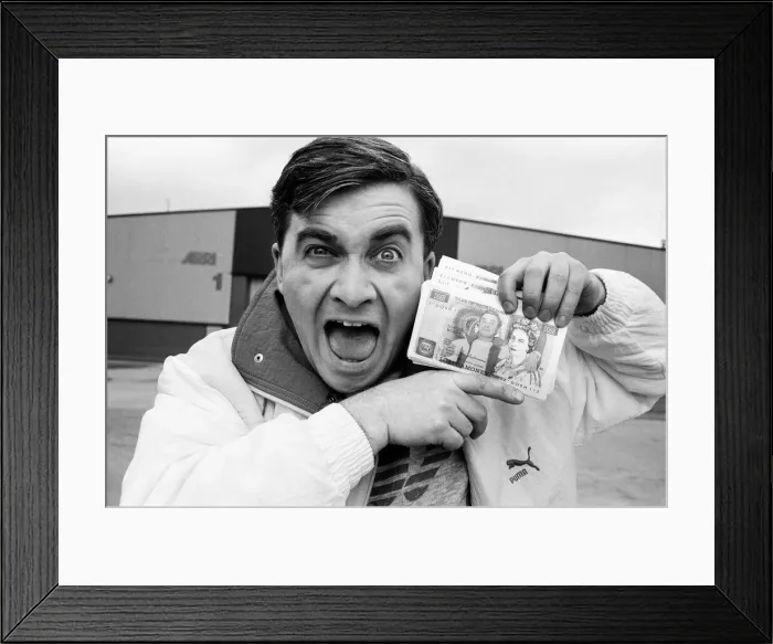 Framed Print : Harry Enfield Shows of his money. 17th April 1988 Framed Print : Harry Enfield Shows of his money. 17th April 1988