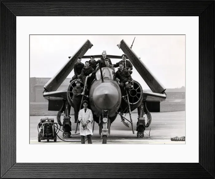 Framed Print : Aviation - RAF St Athan - Chief techinician Paul Cavanagh with his service crew on a Framed Print : Aviation - RAF St Athan - Chief techinician Paul Cavanagh with his service crew on a