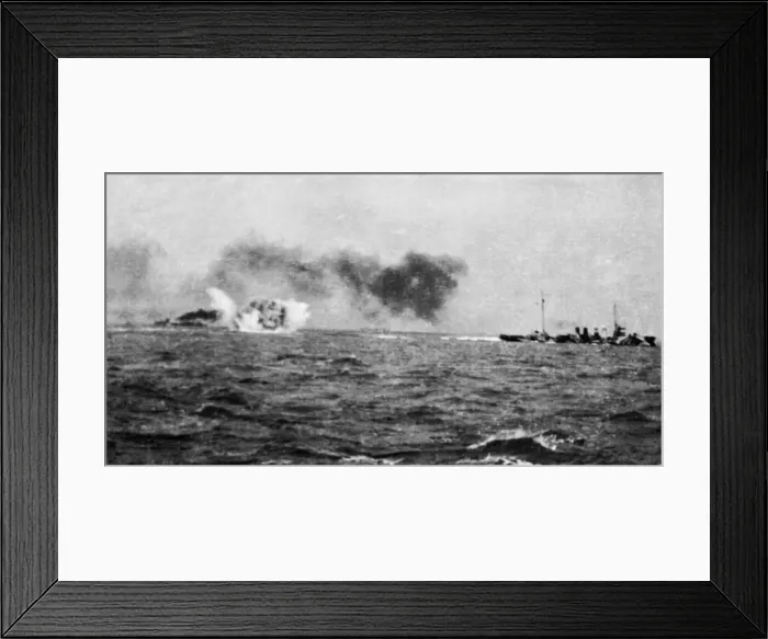Framed Print : A great cloud of smoke and smooth patches of floating oil are all that remains to mark Framed Print : A great cloud of smoke and smooth patches of floating oil are all that remains to mark