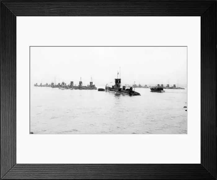 Framed Print : German submarines of the High Sea Fleet seen here at Harwich shortly after they Framed Print : German submarines of the High Sea Fleet seen here at Harwich shortly after they