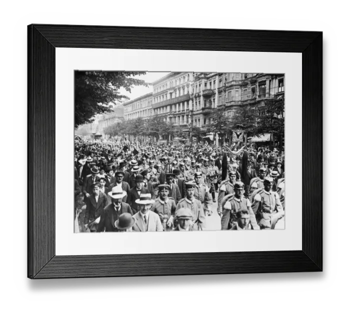 Framed Print : On 2 August 1914, the day of German mobilization young, enthusiastic Germans take to