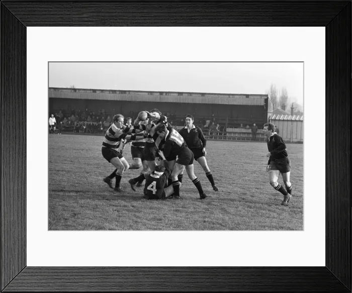Framed Print : London Wasps v Cardiff, Rugby Union Match at Sudbury, 18th November 1967. No