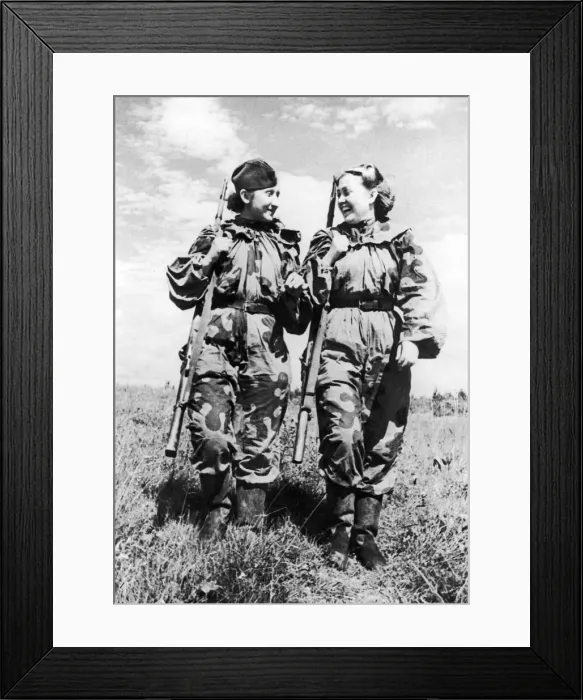 Framed Print : Volunteer women snipers of the Russian red Army R. Skrypnikova (right) and O Framed Print : Volunteer women snipers of the Russian red Army R. Skrypnikova (right) and O