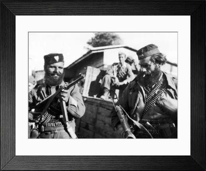 Framed Print : Fighting partisans of Greece, armed with modern weapons they have stolen from enemy Framed Print : Fighting partisans of Greece, armed with modern weapons they have stolen from enemy