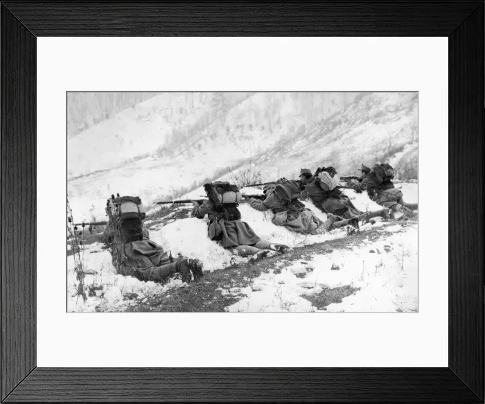 Framed Print : Austrian troops seen here defending a mountain top during the winter campaign Framed Print : Austrian troops seen here defending a mountain top during the winter campaign