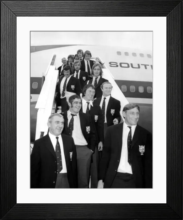 Framed Print : Sport - Rugby The British Lions Rugby Team leave their plane to a tumultuous Framed Print : Sport - Rugby The British Lions Rugby Team leave their plane to a tumultuous