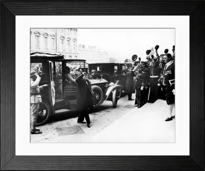 Framed Print : Cheering crowds greet French Premier Georges Clemenceau as he arrives at the Palace of