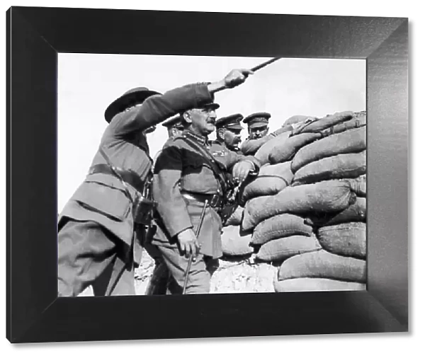 Lord Kitchener (2nd right) seen here on a tour of the trenches in the Dardanelles with