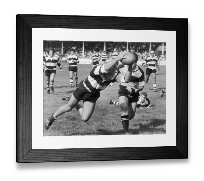Framed Print : Coventrys Simon Maisey takes off to land a try during their match against Newport ay