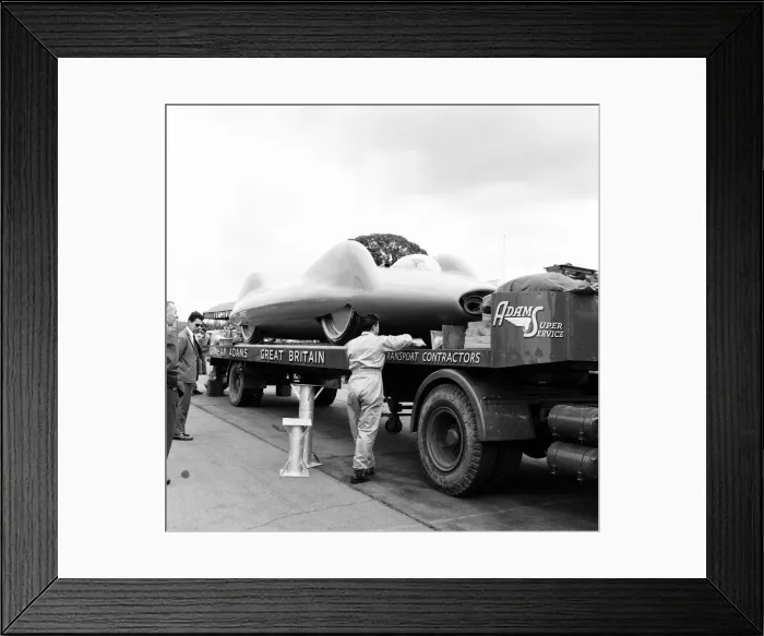 Framed Print : Bluebird is unloaded at Goodwood Racetrack, 18th July 1960 Framed Print : Bluebird is unloaded at Goodwood Racetrack, 18th July 1960