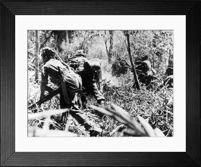 Framed Print : Indian troops of the Frontier Force Rifles launch an assault on a precipitous hill Framed Print : Indian troops of the Frontier Force Rifles launch an assault on a precipitous hill
