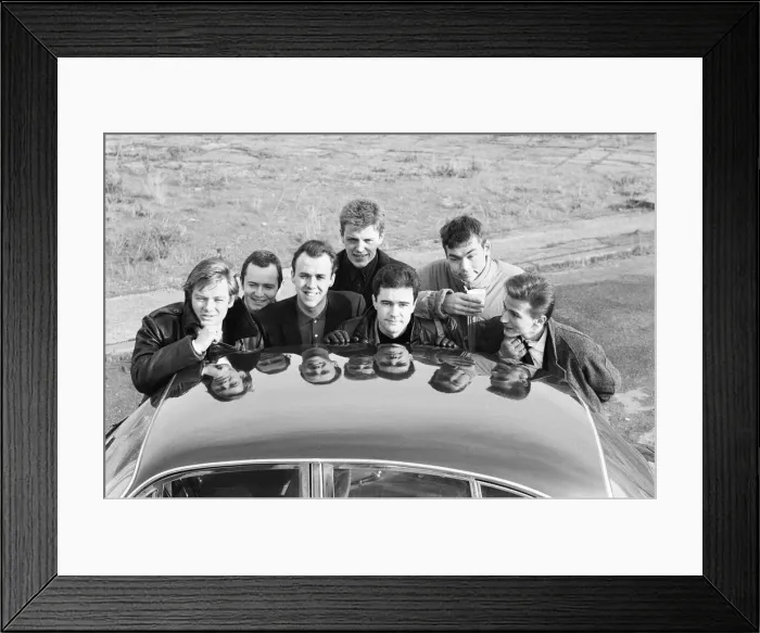 Framed Print : Ska group Madness pose in London whilst filming their new video. 30th January 1984 Framed Print : Ska group Madness pose in London whilst filming their new video. 30th January 1984