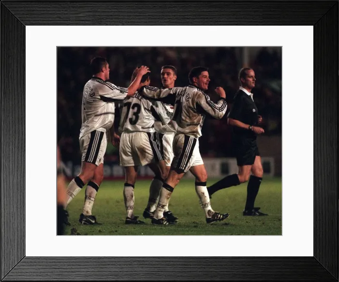 Framed Print : KARL HEINZ RIEDLE FOOTBALL PLAYER OF FULHAM NOV 1999 CELEBRATES AFTER SCORING HIS GOAL Framed Print : KARL HEINZ RIEDLE FOOTBALL PLAYER OF FULHAM NOV 1999 CELEBRATES AFTER SCORING HIS GOAL