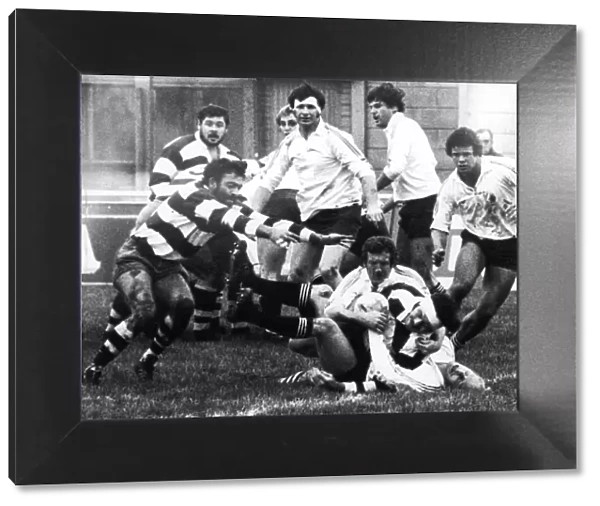 Coventry v Bath 23 November 1981. Bath show the excellence of their back row defence when