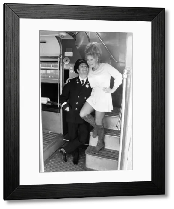 Framed Print : On The Buses, filmset. 10th March 1971. Actor Reg Varney aka Stan Butler the bus Framed Print : On The Buses, filmset. 10th March 1971. Actor Reg Varney aka Stan Butler the bus
