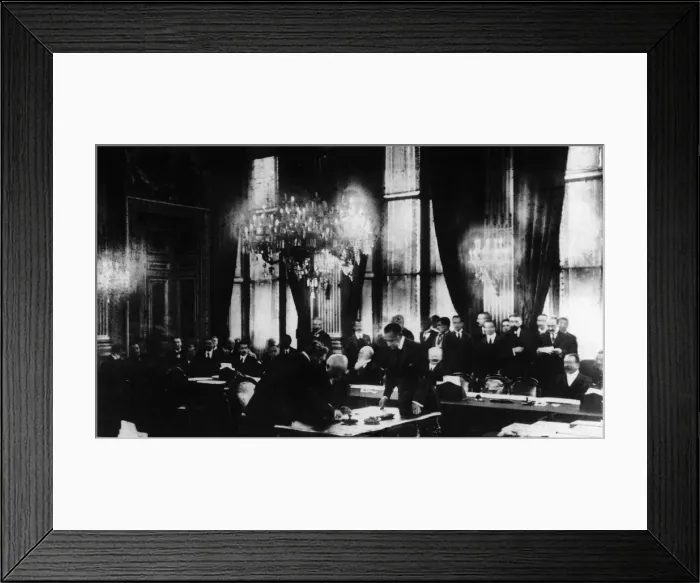 Framed Print : French President Georges Clemenceau seen here ratifying the Treaty of Versailles for Framed Print : French President Georges Clemenceau seen here ratifying the Treaty of Versailles for