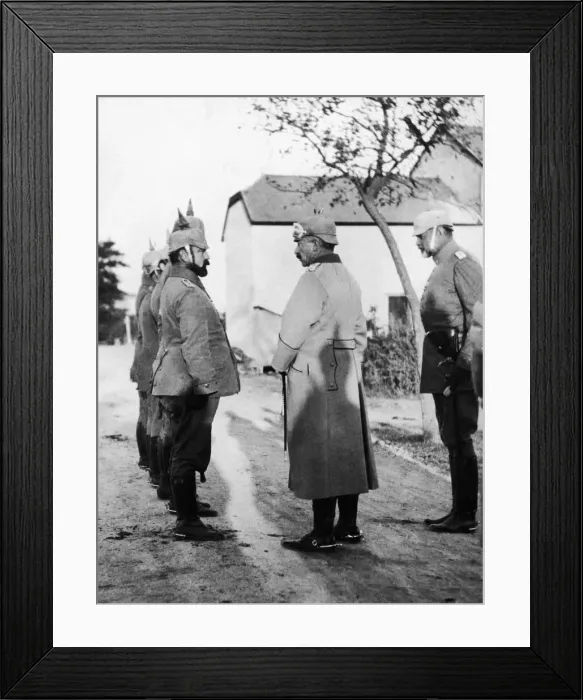 Framed Print : Kaiser Wilhelm II seen here inspecting a group of army doctors in a village close to Framed Print : Kaiser Wilhelm II seen here inspecting a group of army doctors in a village close to