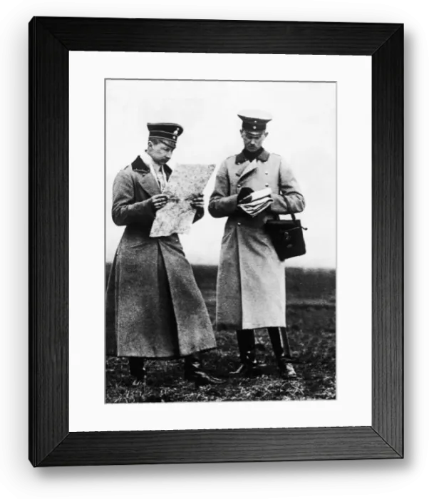 Framed Print : Crown Prince of Germany (left) seen here studying a map with one of his officer during Framed Print : Crown Prince of Germany (left) seen here studying a map with one of his officer during