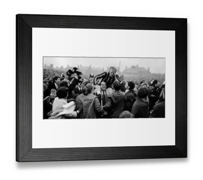 Framed Print : Gordon Haig carried shoulder high by fans January 1967