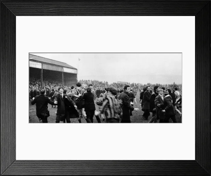 Framed Print : Berwick Rangers fans invade pitch after match January 1967 Framed Print : Berwick Rangers fans invade pitch after match January 1967