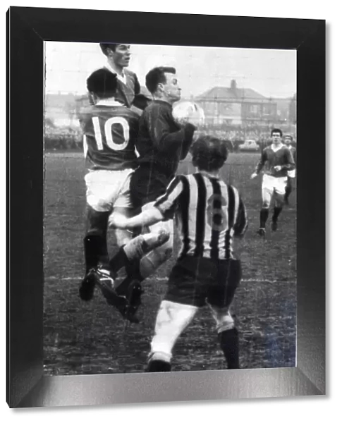 Player manager Jock Wallace clears from mclean and forrest at berwick Berwick