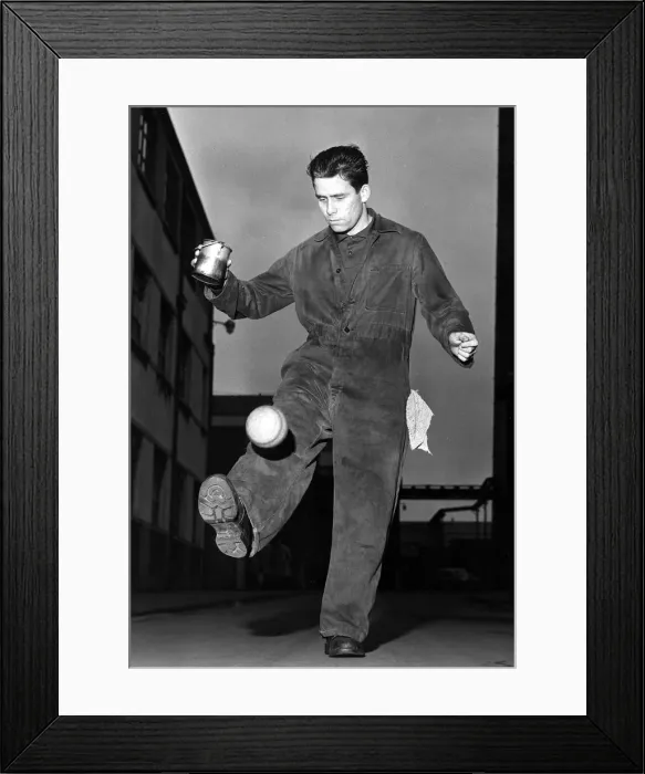 Framed Print : Sammy Reid playing football at work January 1967 Framed Print : Sammy Reid playing football at work January 1967