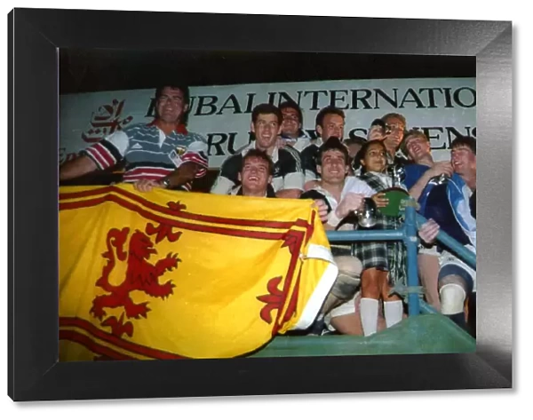 Scotland Rugby November 1992 Scotlands rugby heroes celebrate with the trophy