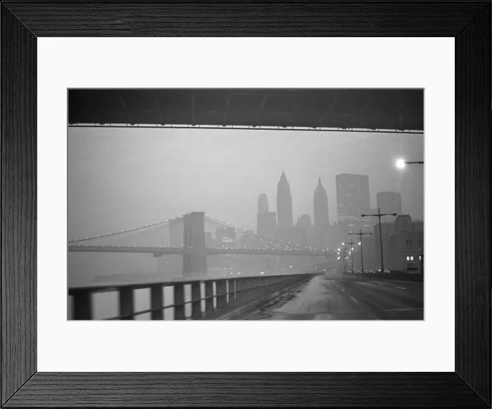 Framed Print : New York skyline and Brooklyn Bridge seen from the FDR Drive 25th January 1970 Framed Print : New York skyline and Brooklyn Bridge seen from the FDR Drive 25th January 1970