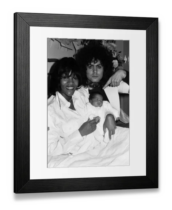 Framed Print : Marc Bolan with girlfriend Gloria Jones and their baby son