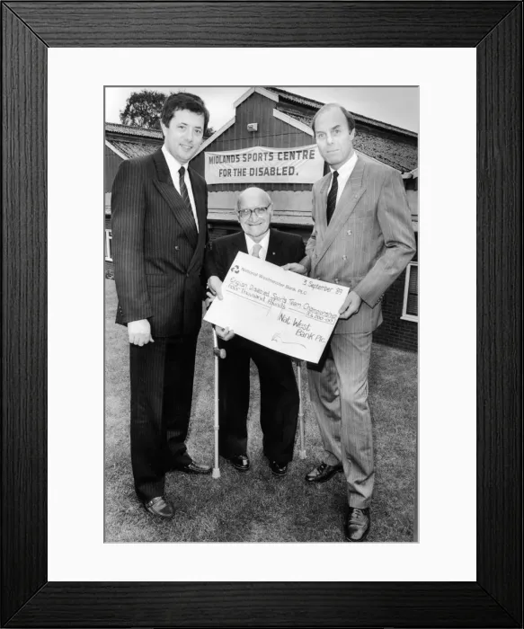 Framed Print : Len Tasker Coventry Disabilites campaigner and sportsman (centre Framed Print : Len Tasker Coventry Disabilites campaigner and sportsman (centre