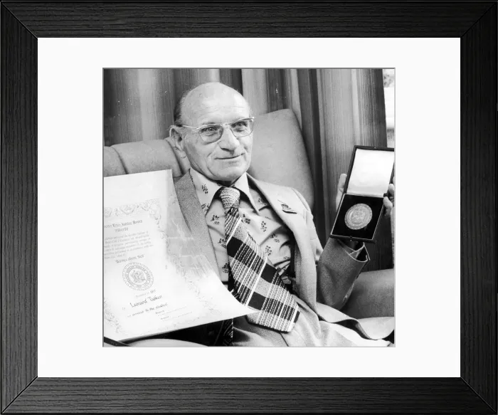 Framed Print : Len Tasker Disability campaigner and sportsman with his Coventry Jubilee Award Framed Print : Len Tasker Disability campaigner and sportsman with his Coventry Jubilee Award