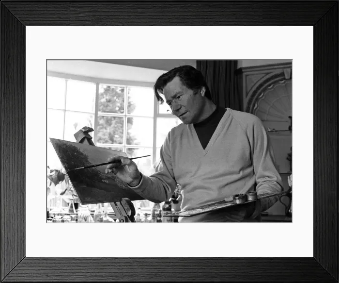 Framed Print : Reg Varney, actor and painter, touches up his latest work, at home in Enfield Framed Print : Reg Varney, actor and painter, touches up his latest work, at home in Enfield