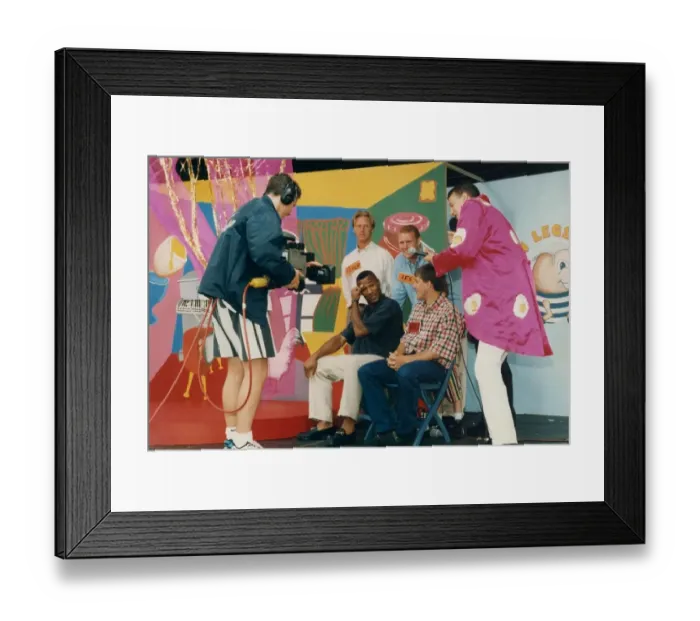 Framed Print : Television programme - The Big Breakfast roadshow, The Eggs On Legs tour Framed Print : Television programme - The Big Breakfast roadshow, The Eggs On Legs tour