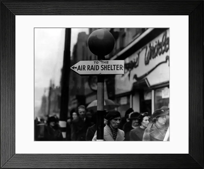Framed Print : The picture shows the air raid shelter sign on Northumberland Street, Newcastle Framed Print : The picture shows the air raid shelter sign on Northumberland Street, Newcastle