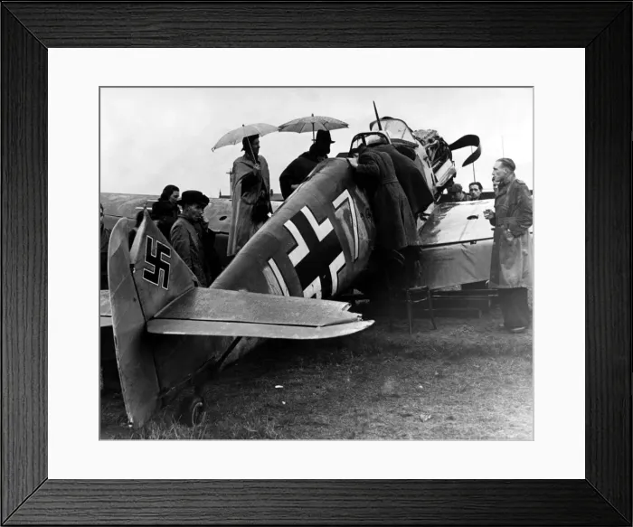 Framed Print : A shot down German Messerschmitt Bf 109 fighter aircraft