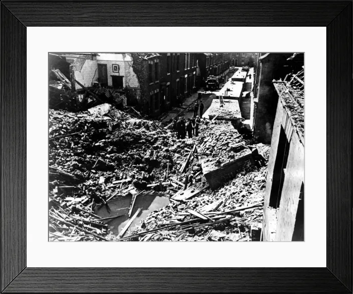 Framed Print : Sixteen women and children were inside the surface air raid shelter nearest the camera