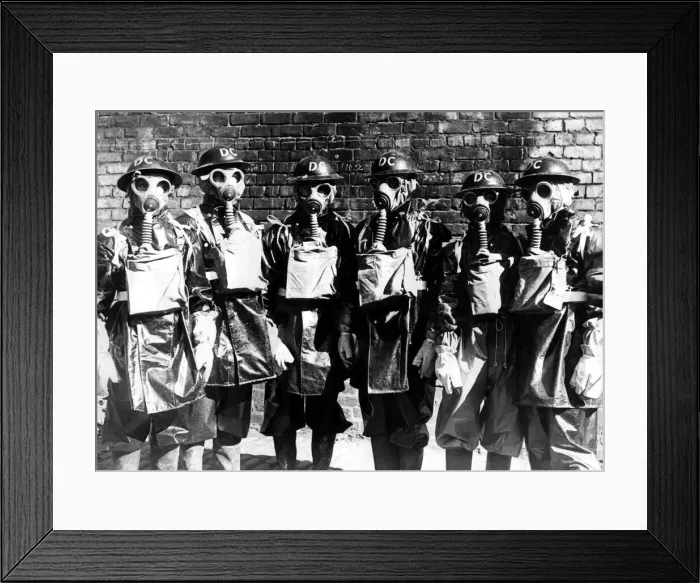 Framed Print : Newcastle Chronicle and Journal staff wearing gas masks as part of air raid precautions Framed Print : Newcastle Chronicle and Journal staff wearing gas masks as part of air raid precautions
