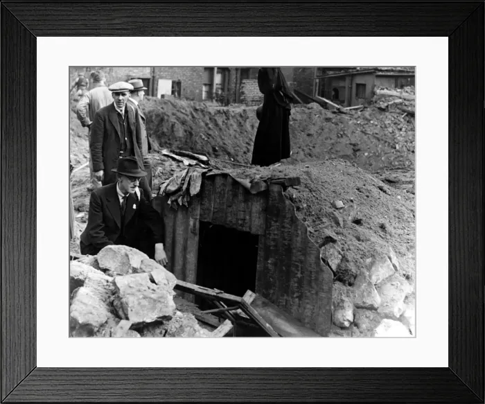 Framed Print : Pictured is the Anderson shelter which saved four people when a bomb made the crater in Framed Print : Pictured is the Anderson shelter which saved four people when a bomb made the crater in