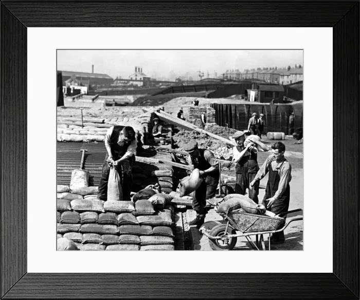 Framed Print : Work is pushed ahead on the group of ARP air raid shelters at the Vickers-Armstrong Framed Print : Work is pushed ahead on the group of ARP air raid shelters at the Vickers-Armstrong