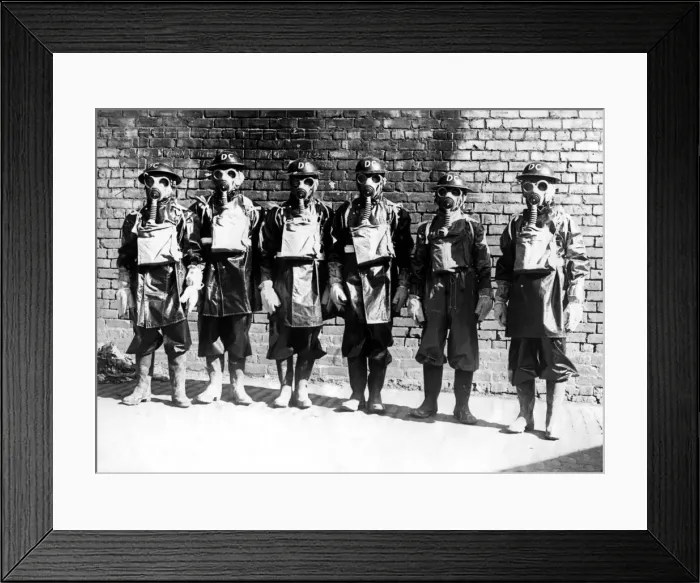 Framed Print : Newcastle Chronicle and Journal staff wearing gas masks as part of air raid precautions Framed Print : Newcastle Chronicle and Journal staff wearing gas masks as part of air raid precautions