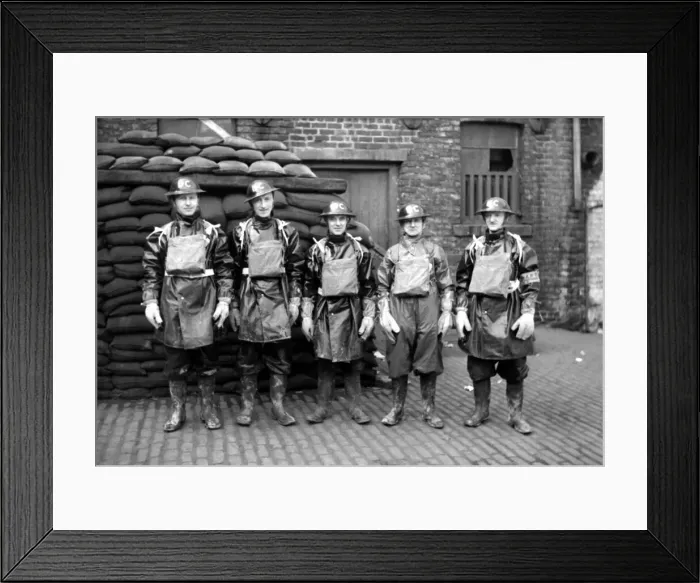 Framed Print : Newcastle Chronicle and Journal staff wearing gas masks as part of air raid precautions