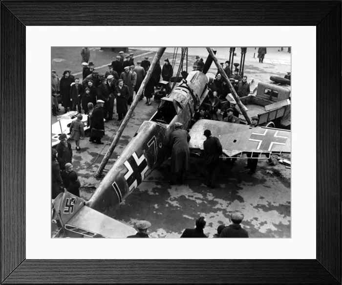 Framed Print : A shot down German Messerschmitt Bf 109 fighter aircraft