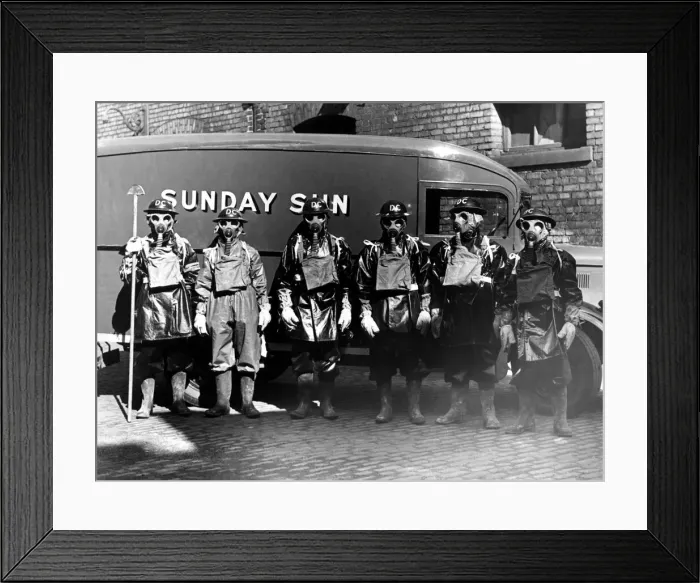 Framed Print : Newcastle Chronicle and Journal staff wearing gas masks as part of air raid precautions Framed Print : Newcastle Chronicle and Journal staff wearing gas masks as part of air raid precautions