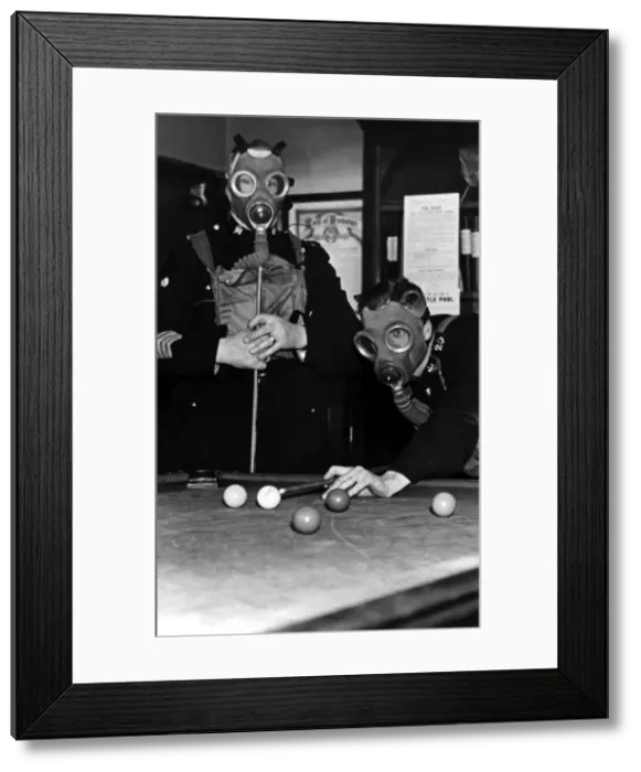 Framed Print : Newcastle West End Police held a gas mask snooker handicap in aid of the British Red Framed Print : Newcastle West End Police held a gas mask snooker handicap in aid of the British Red